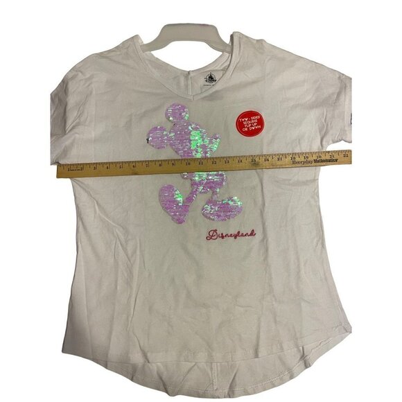 Disney Parks Magic Mirror Sequin Mickey Mouse Reversible V-Neck High Low Shirt S - Picture 4 of 10